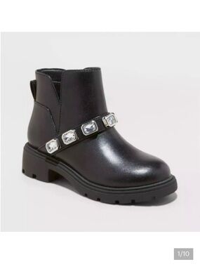 Girls Catalina Chelsea Black Boots with Jewel Accents
